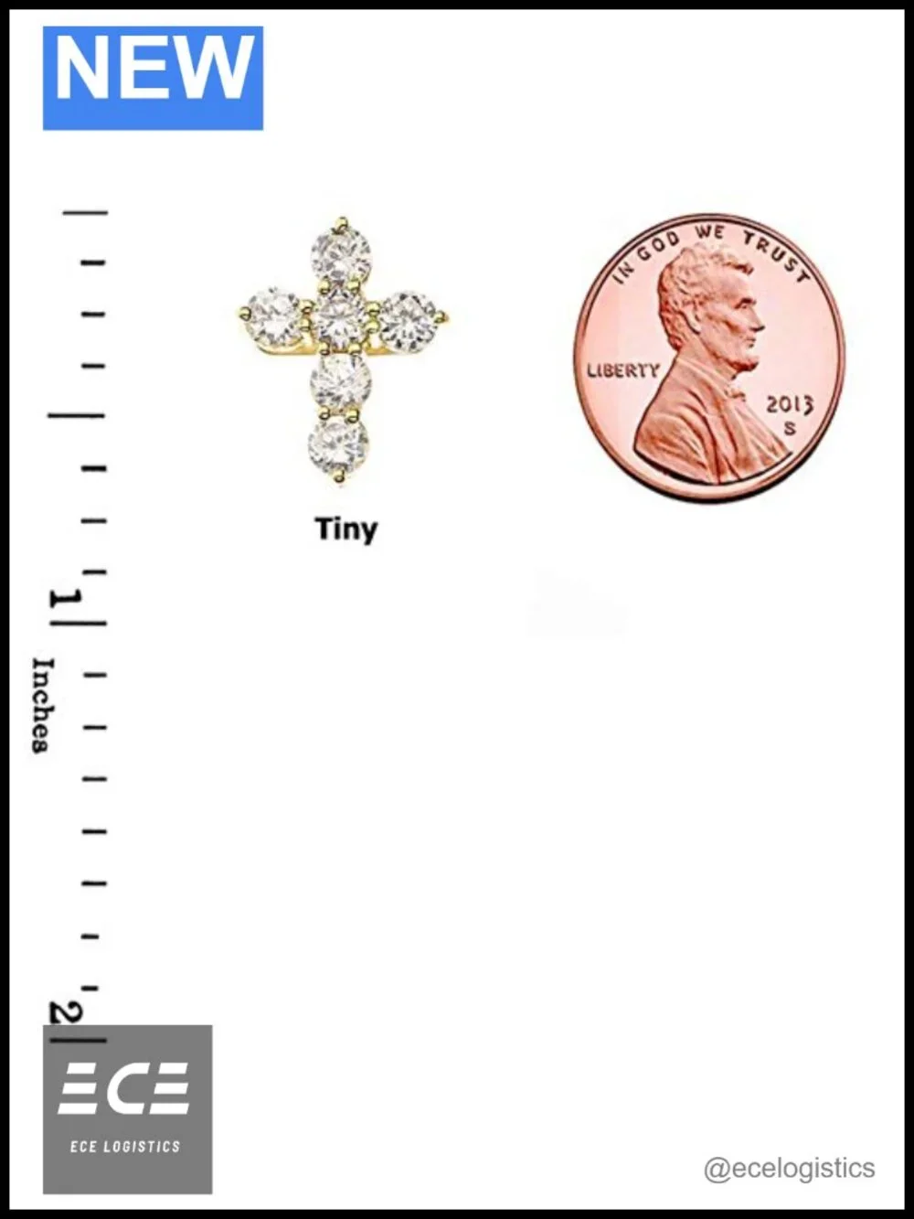 14k Yellow Gold CZ Cross Pendant Necklace Mini 16